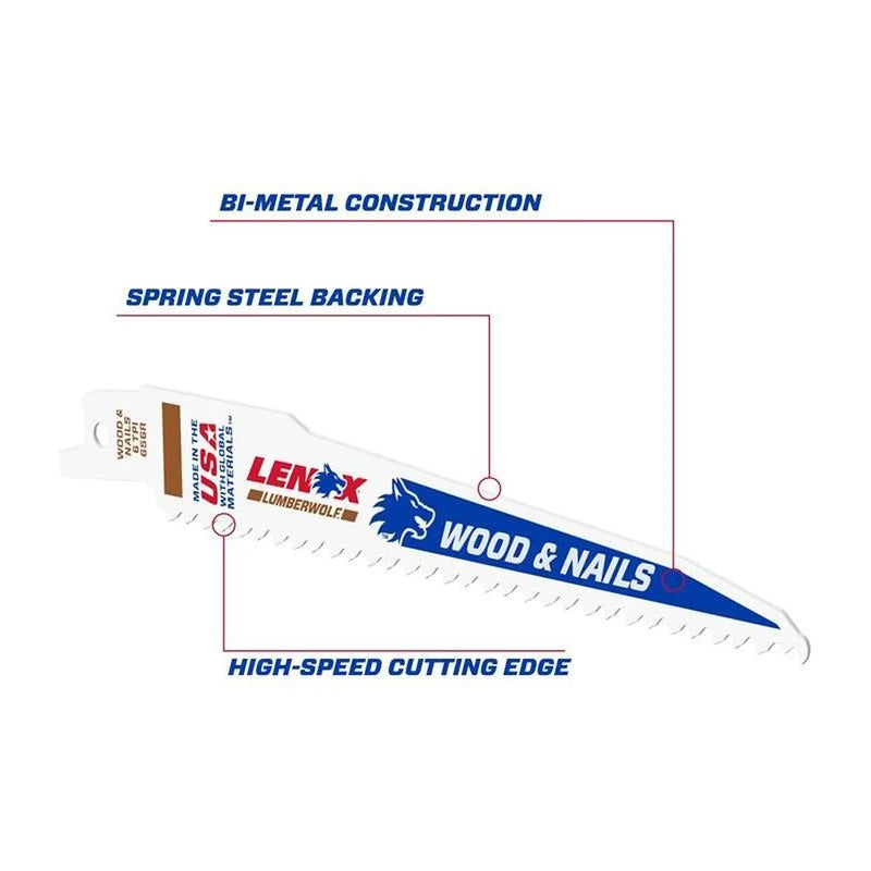 Lenox LumberWolf Reciprocating Saw Blade 152 x 19 x 1.3mm 6 TPI (Pack 5)
