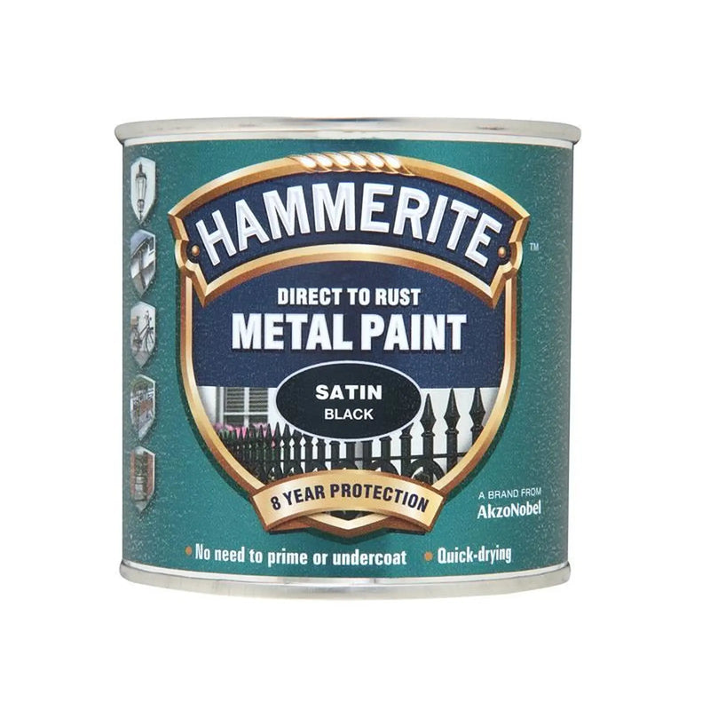 Hammerite Direct to Rust Satin Finish Metal Paint Black 250ml