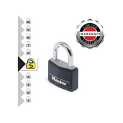 Master Lock Aluminium Black Vinyl Cover 40mm Padlock 4-Pin