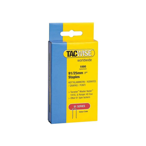 Tacwise 91 Narrow Crown Staples 25mm - Electric Tackers (Pack 1000)