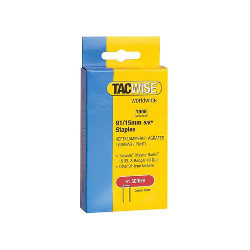 Tacwise 91 Narrow Crown Staples 15mm - Electric Tackers (Pack 1000)