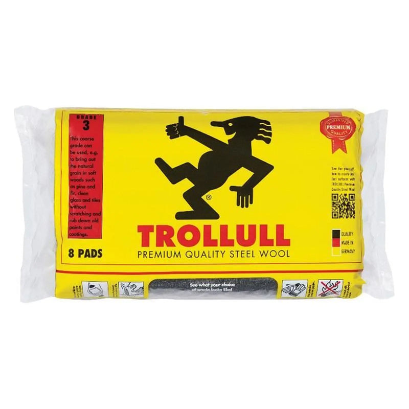 Trollull Extra Large Steel Wool Pads Grade 3 (Pack 8)