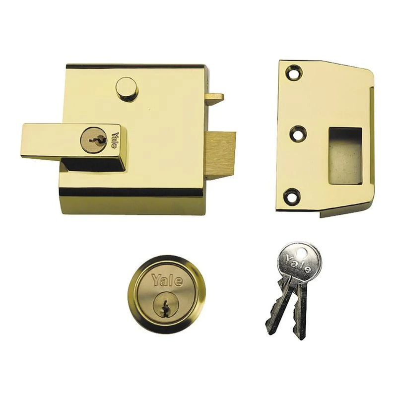 Yale Locks P1 Double Security Nightlatch 60mm Backset Brasslux Finish Visi