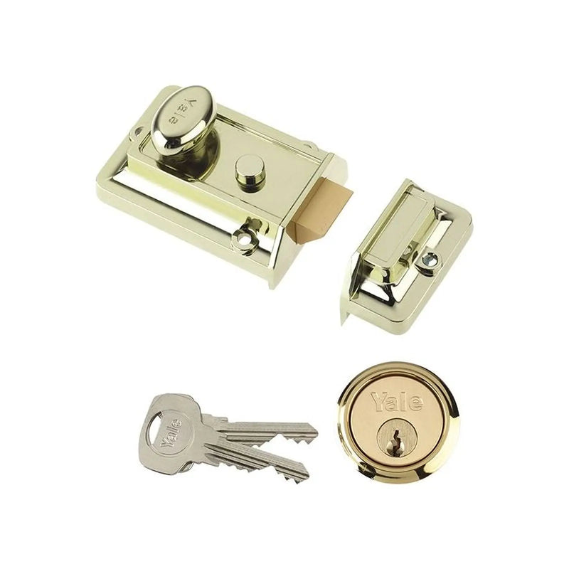 Yale Locks P77 Traditional Nightlatch 60mm Backset Brasslux Finish Box