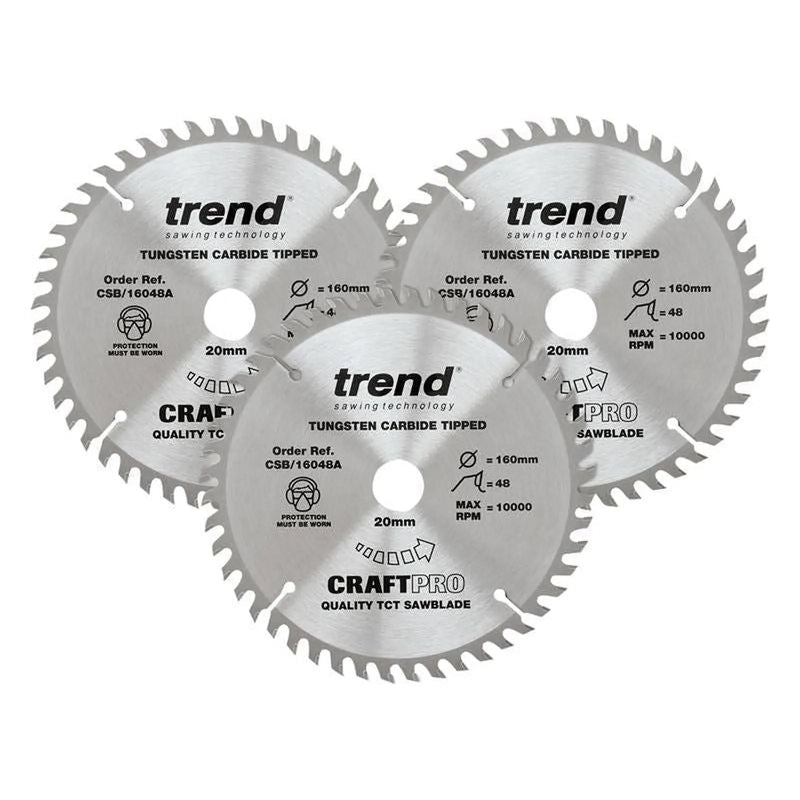 Trend CraftPro Plunge Saw Blade 160 x 20mm x 48T (Pack 3)
