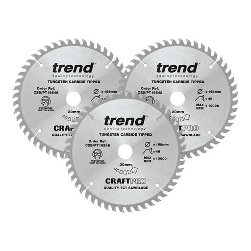 Trend CraftPro Panel Trim Saw Blade 165 x 20mm x 48T (Pack 3)