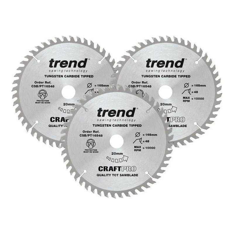Trend CraftPro Panel Trim Saw Blade 165 x 20mm x 48T (Pack 3)