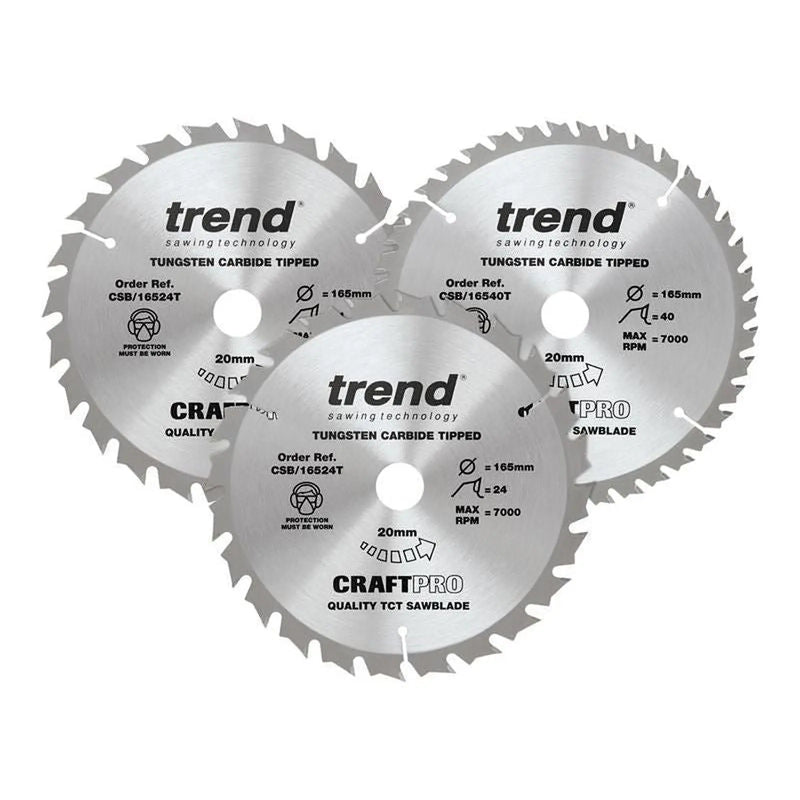 Trend CraftPro Cordless Saw Blade 165 x 20mm x 24T/40T (Pack 3)