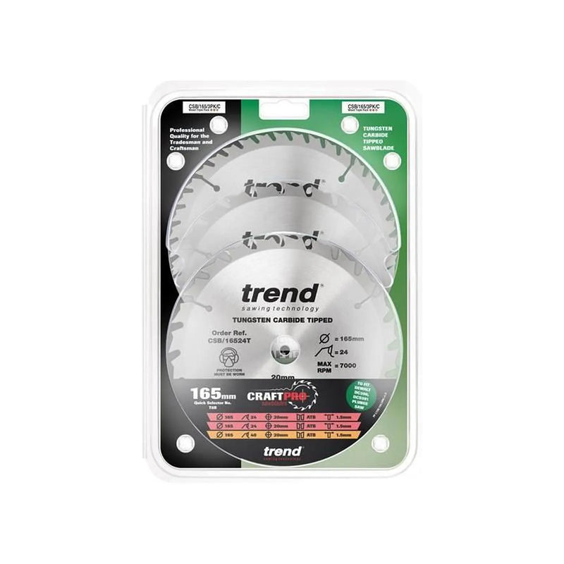 Trend CraftPro Cordless Saw Blade 165 x 20mm x 24T/40T (Pack 3)