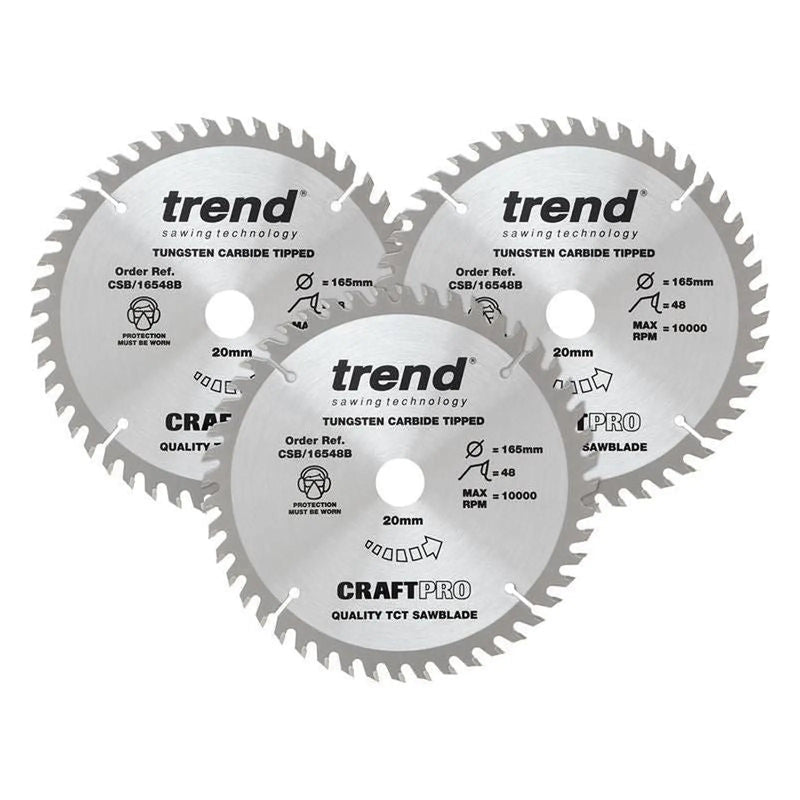 Trend CraftPro Plunge Saw Blade 165 x 20mm x 48T (Pack 3)