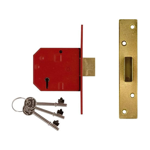 Union 2134E 5 Lever BS Mortice Deadlock Satin Brass Finish 79.5mm 3in Box