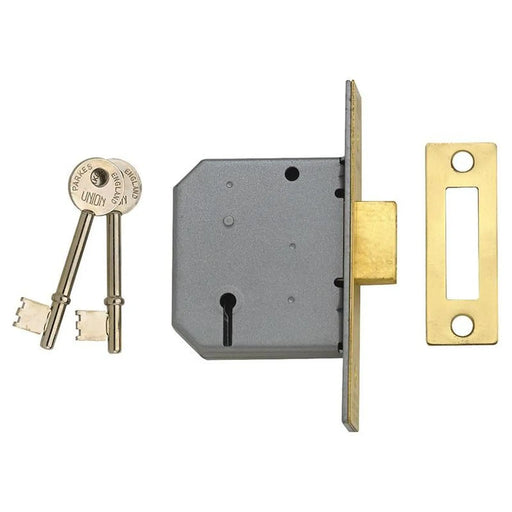 Union 2177 3 Lever Mortice Deadlock Polished Brass 65mm 2.5in Box