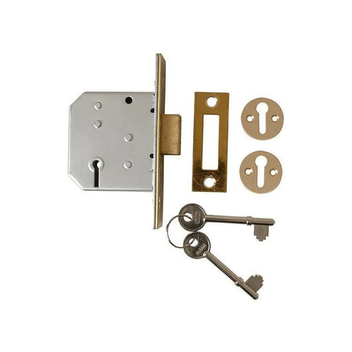 Union 2177 3 Lever Mortice Deadlock Polished Brass 65mm 2.5in Visi