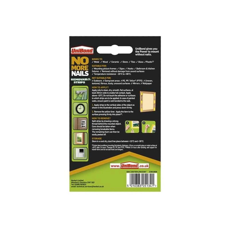 Unibond No More Nails Indoor Removable Mounting Tape Strips (Pack of 10)