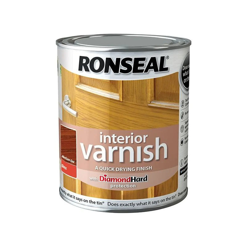 Ronseal Interior Varnish Quick Dry Gloss Medium Oak 750ml