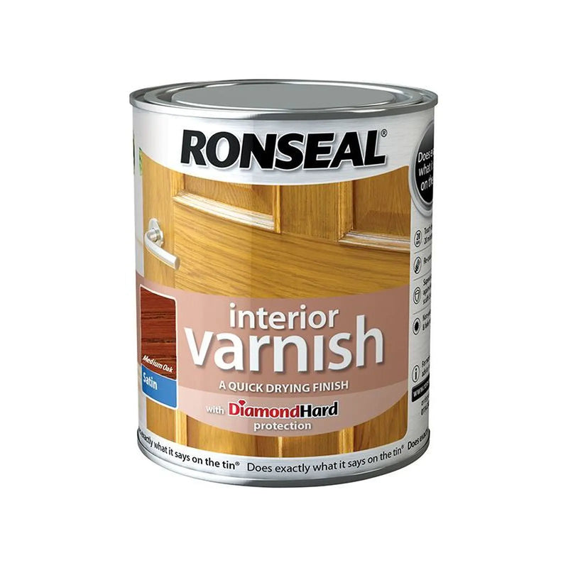 Ronseal Interior Varnish Quick Dry Satin Medium Oak 250ml