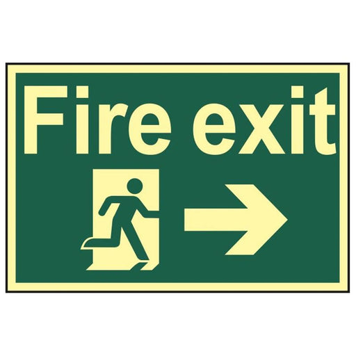 Scan Fire Exit Running Man Arrow Right - Photoluminescent 300 x 200mm