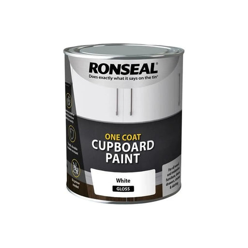 Ronseal One Coat Cupboard Paint White Gloss 750ml
