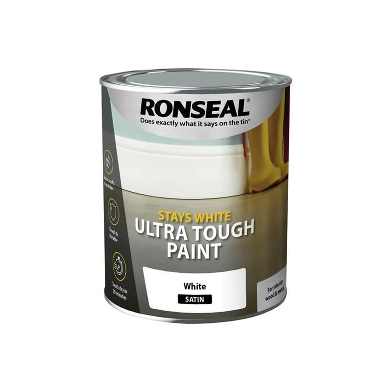 Ronseal Stays White Ultra Tough Paint Satin White 750ml