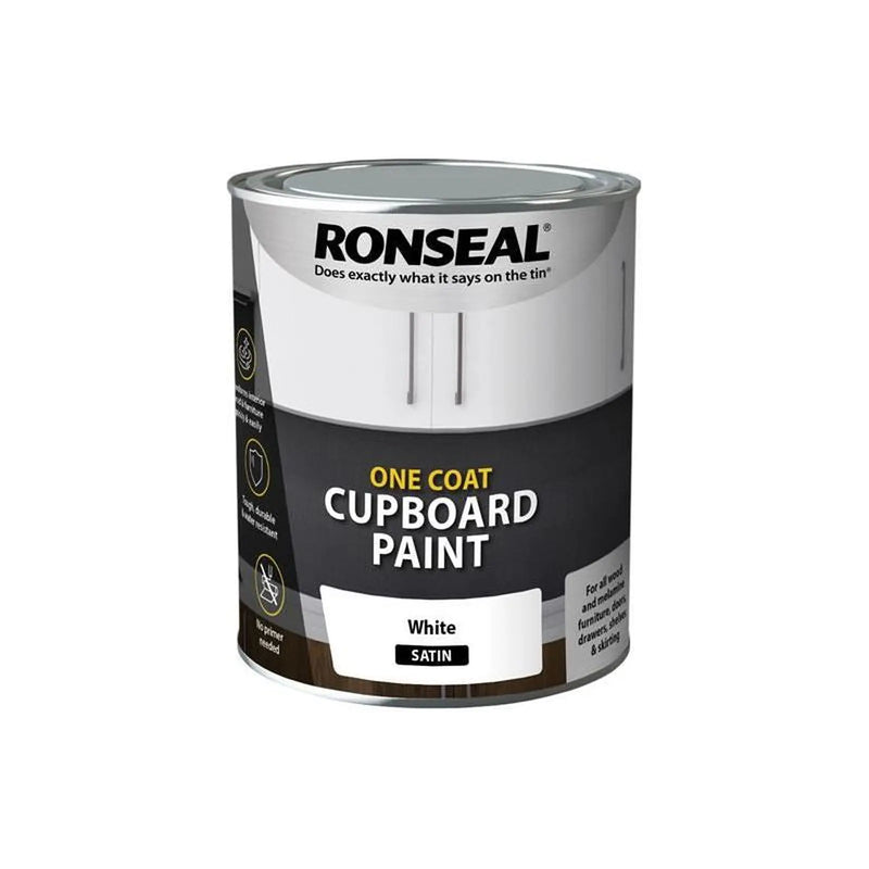 Ronseal One Coat Cupboard Paint White Satin 750ml