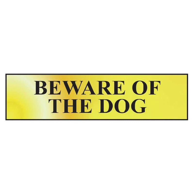 Scan Beware Of The Dog - Polished Brass Effect 200 x 50mm