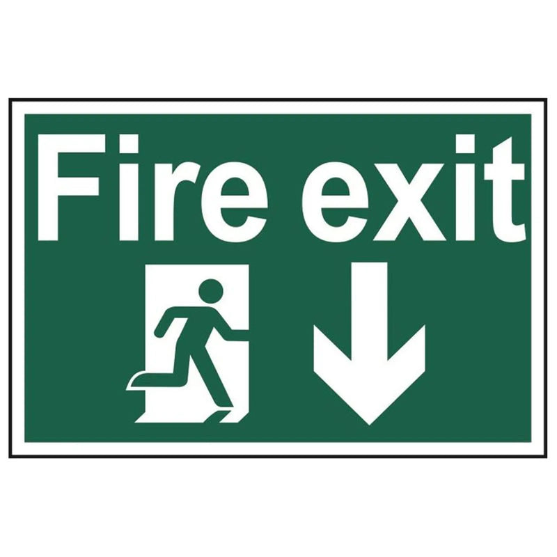 Scan Fire Exit Running Man Arrow Down - PVC Sign 300 x 200mm