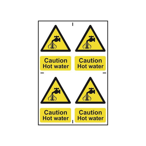 Scan Caution Hot Water - 4 PVC Signs 100 x 100mm