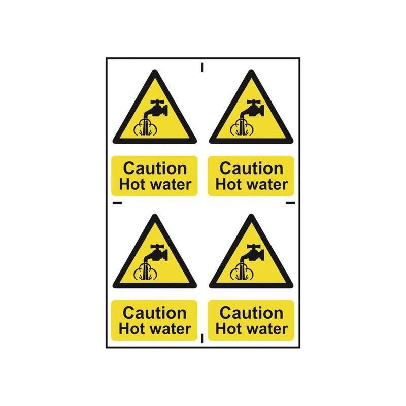 Scan Caution Hot Water - 4 PVC Signs 100 x 100mm