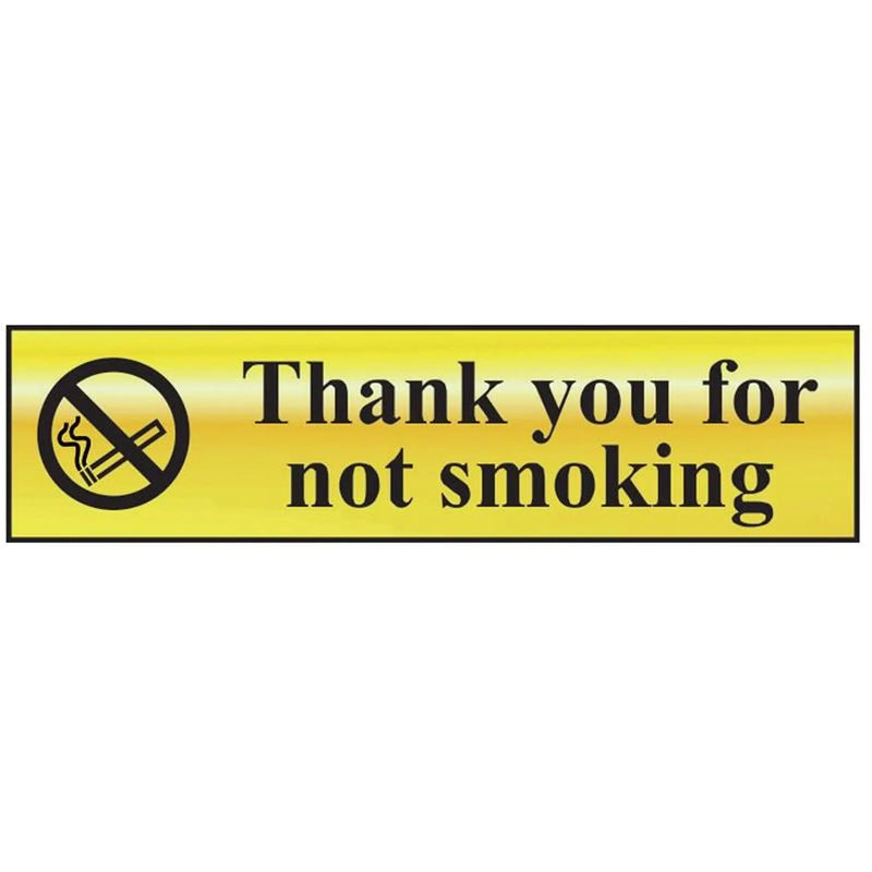 Scan Thank You For Not Smoking - Polished Brass Effect 200 x 50mm