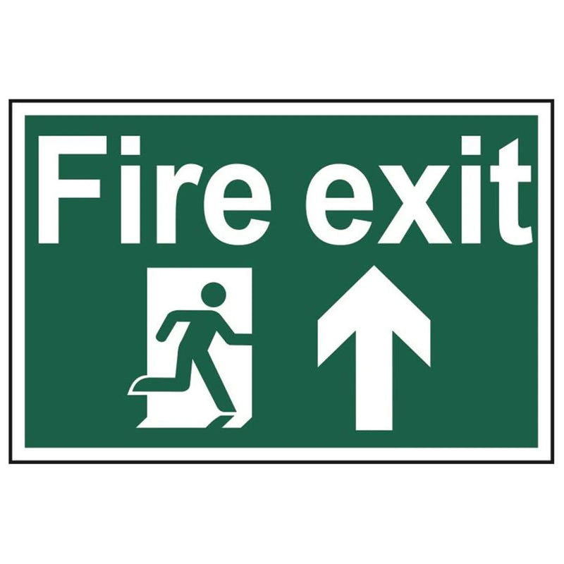 Scan Fire Exit Running Man Arrow Up - PVC Sign 300 x 200mm
