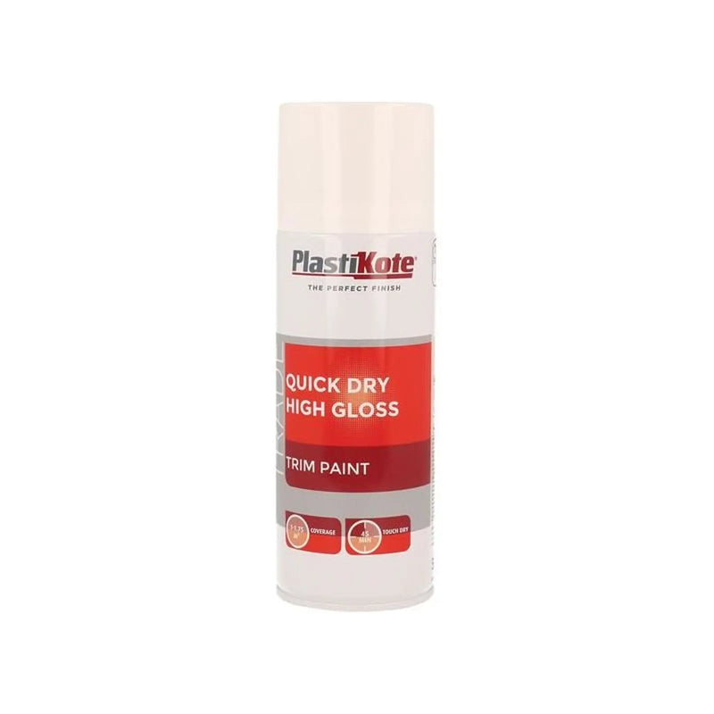 Plastikote Trade Quick Dry Trim Spray Paint High Gloss White 400ml