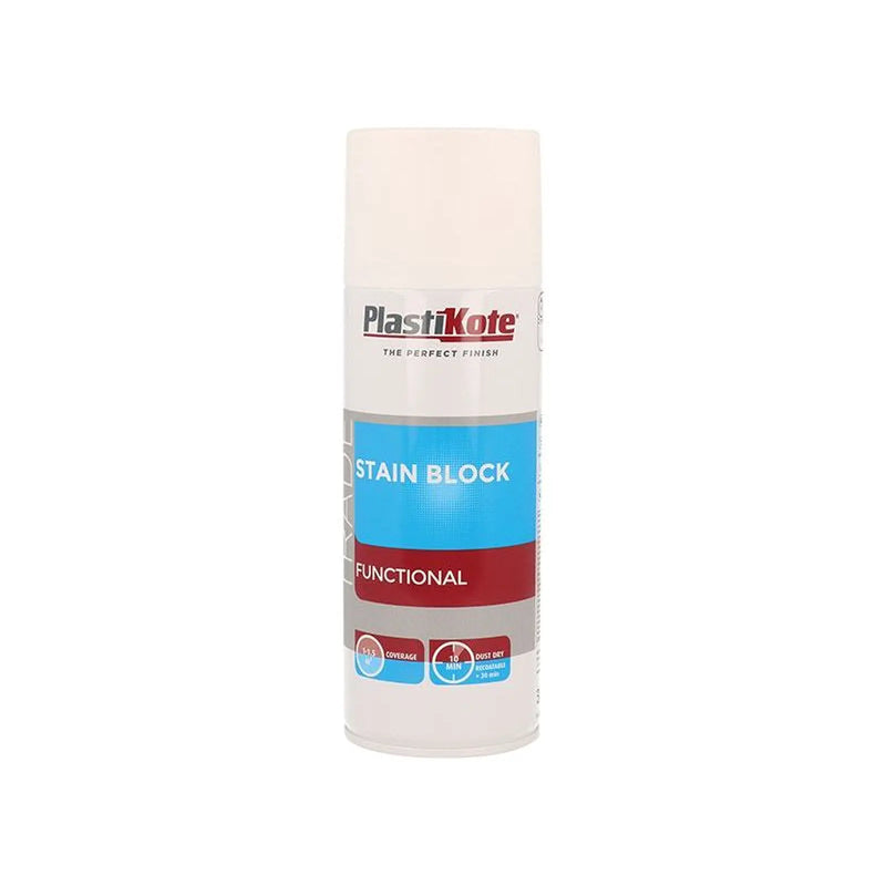 Plastikote Trade Stain Block Spray Paint White 400ml