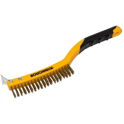 Roughneck Brass Wire Brush Soft Grip with Scraper 355mm (14in) - 3 Row