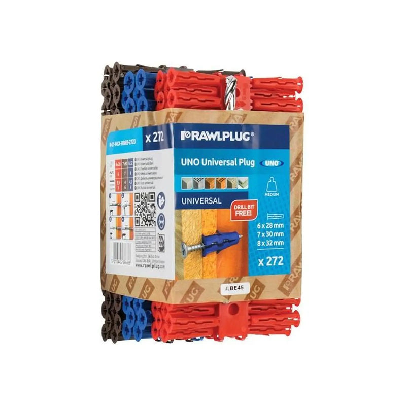 Rawlplug Mixed UNO® Plugs (Pack 272) + Drill Bit