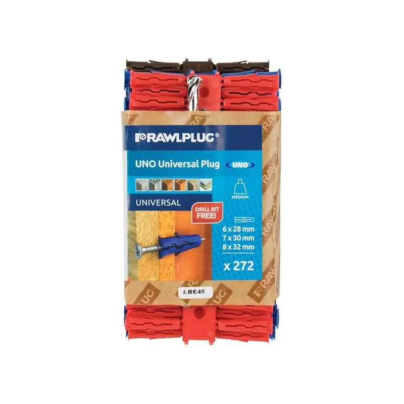 Rawlplug Mixed UNO® Plugs (Pack 272) + Drill Bit