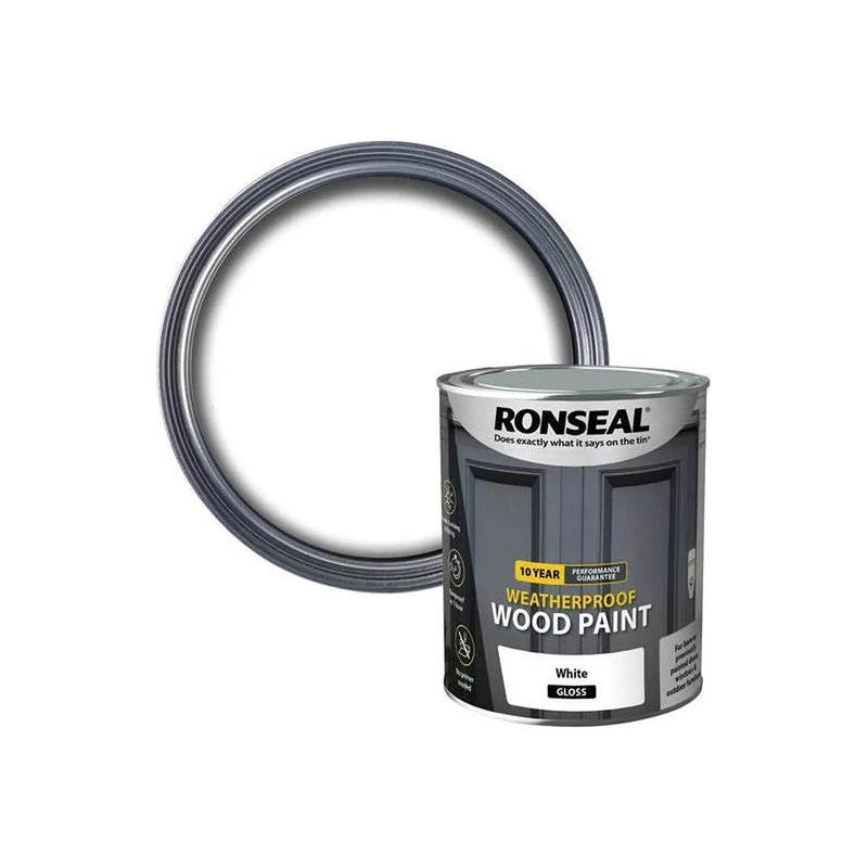 Ronseal 10 Year Weatherproof Wood Paint White Gloss 750ml