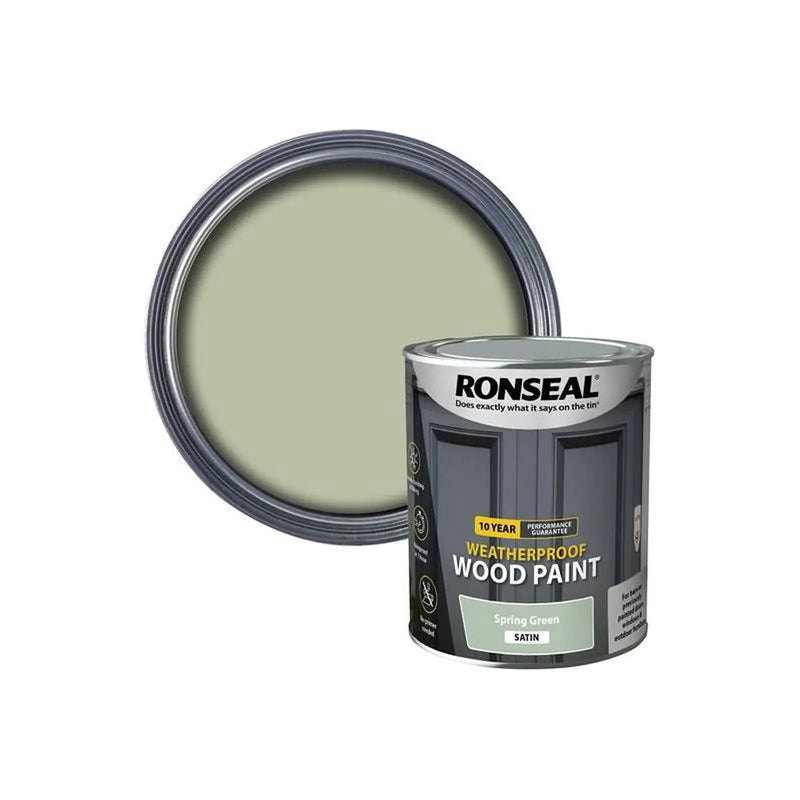 Ronseal 10 Year Weatherproof Wood Paint Spring Green Satin 750ml