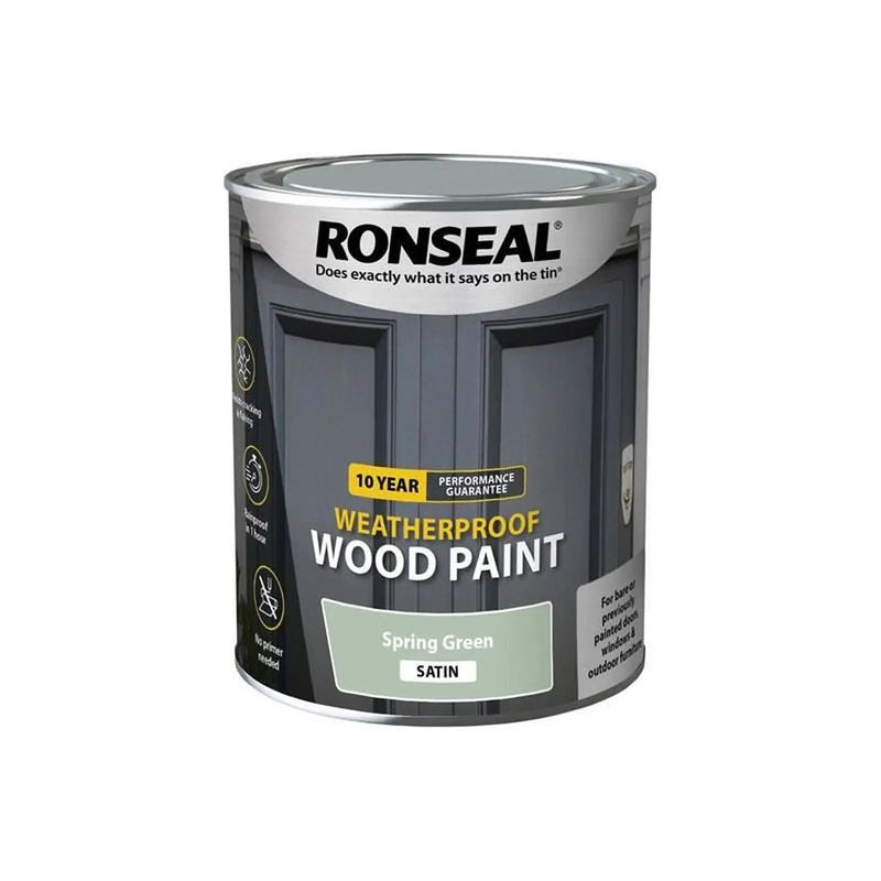 Ronseal 10 Year Weatherproof Wood Paint Spring Green Satin 750ml