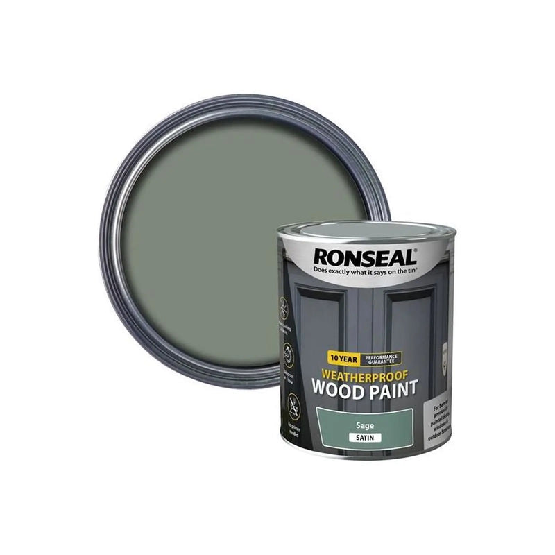 Ronseal 10 Year Weatherproof Wood Paint Sage Satin 750ml