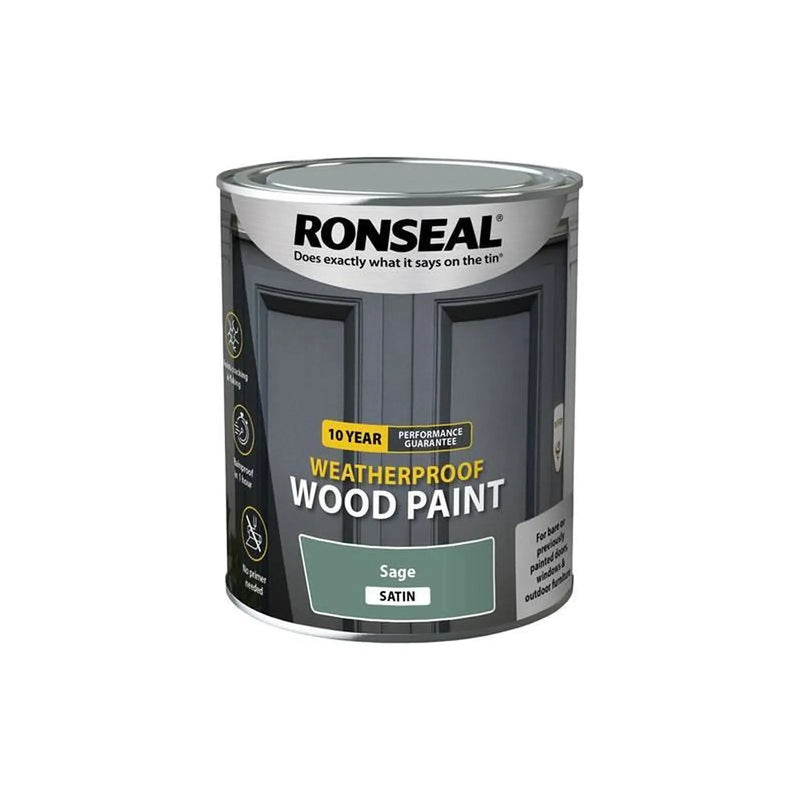 Ronseal 10 Year Weatherproof Wood Paint Sage Satin 750ml