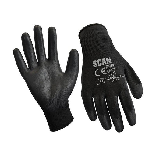 Scan Black PU Coated Gloves - M (Size 8) (12 Pairs)