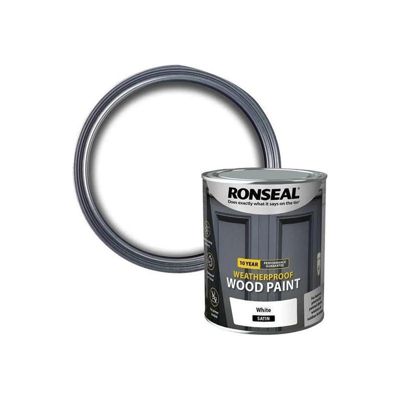 Ronseal 10 Year Weatherproof Wood Paint White Satin 750ml