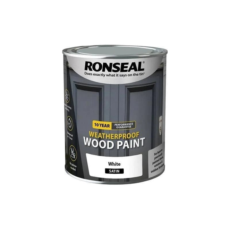 Ronseal 10 Year Weatherproof Wood Paint White Satin 750ml