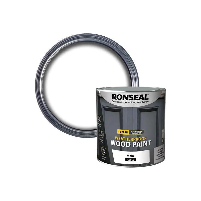 Ronseal 10 Year Weatherproof Wood Paint White Gloss 2.5 litre