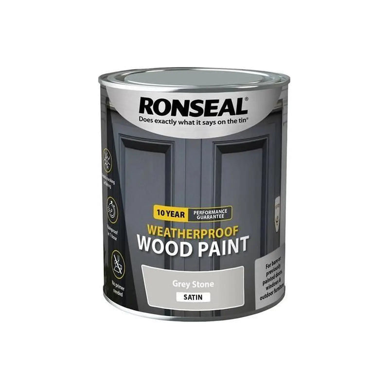 Ronseal 10 Year Weatherproof Wood Paint Grey Stone Satin 750ml