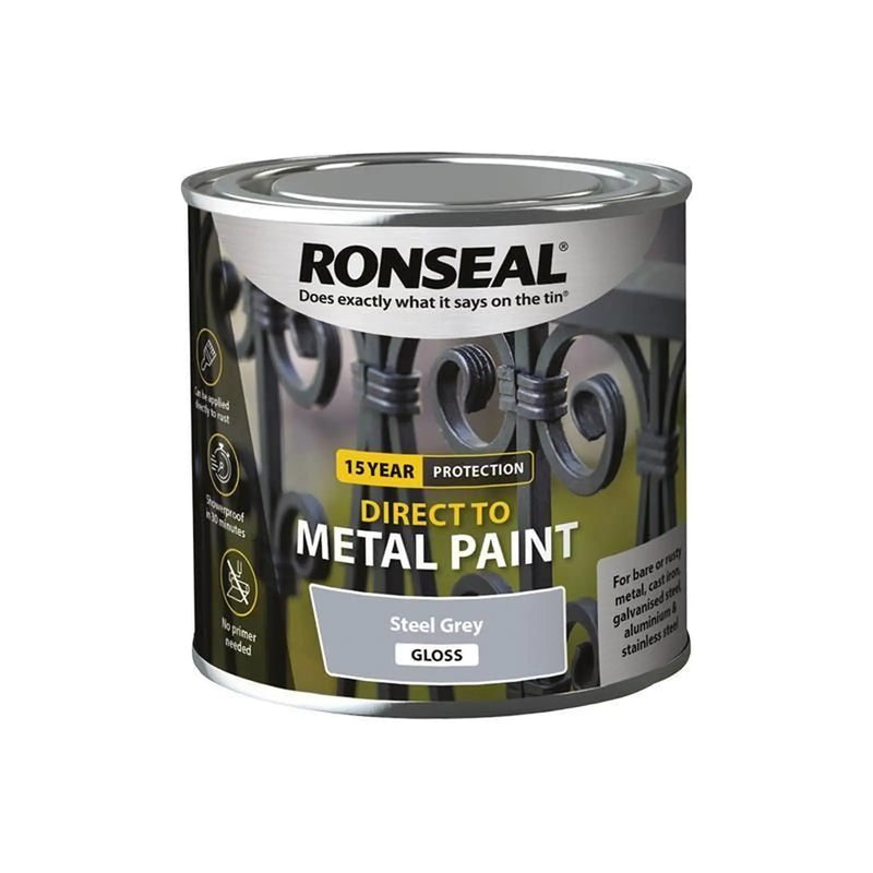 Ronseal Direct to Metal Paint Steel Grey Gloss 250ml