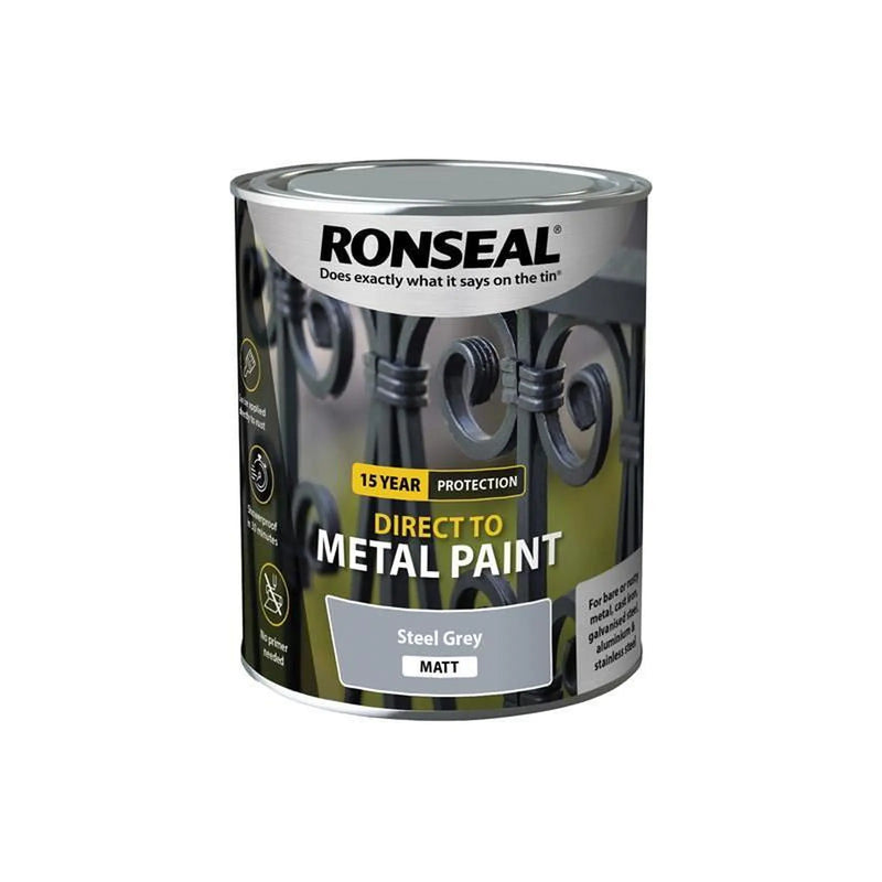 Ronseal Direct to Metal Paint Steel Grey Matt 750ml