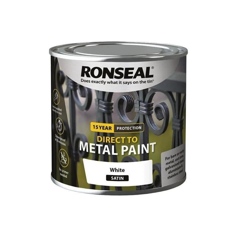 Ronseal Direct to Metal Paint White Satin 250ml