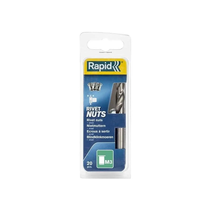 Rapid Steel Rivet Nuts M3 (Pack 20 + Free Drill Bit)