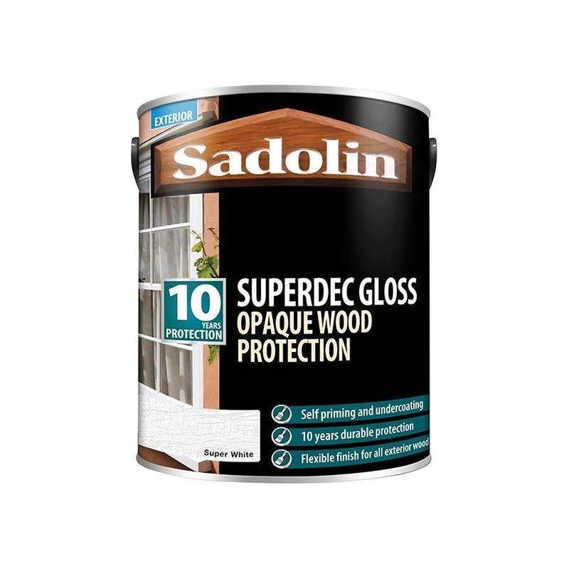 Sadolin Superdec Opaque Wood Protection Super White Gloss 5 litre